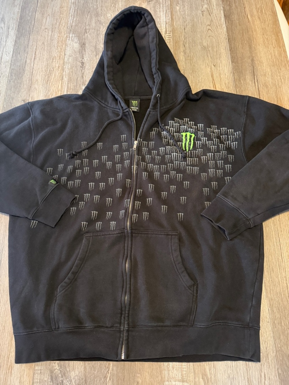 Monster Energy Black Zip Hoodie with Green Logo